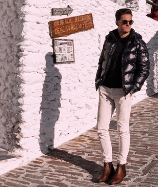 С чем носить черную куртку-пуховик мужчине