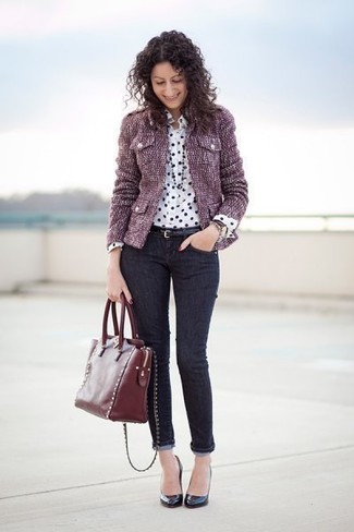 Какие твидовые жакеты носить с черными туфлями