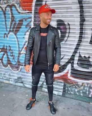 С чем носить черную кожаную стеганую косуху мужчине