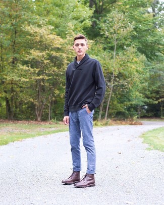 С чем носить черный свитер с отложным воротником