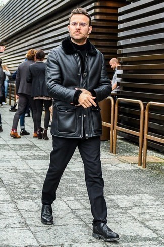 С чем носить черную дубленку мужчине