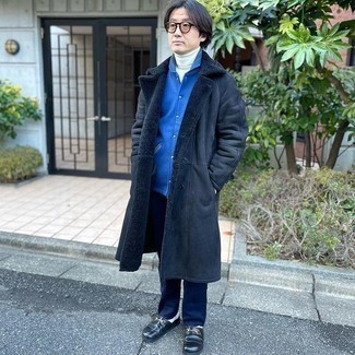 Какие лоферы носить с черной дубленкой мужчине