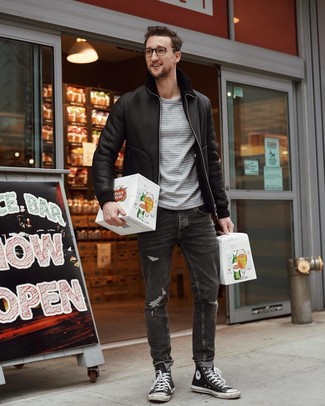 Какие джинсы носить с черной короткой дубленкой мужчине