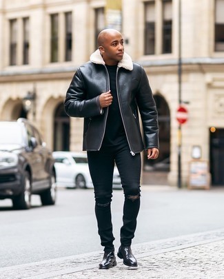 Какие джинсы носить с черной короткой дубленкой мужчине