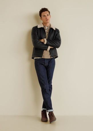 С чем носить черную короткую дубленку мужчине