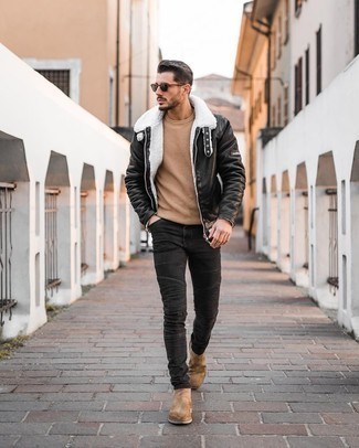 С чем носить черную короткую дубленку мужчине