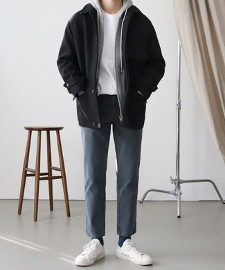 Какой худи носить с черной курткой-рубашкой мужчине