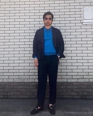 С чем носить черную куртку-рубашку мужчине