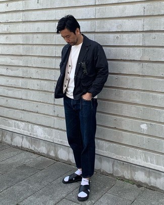 С чем носить черную куртку-рубашку мужчине