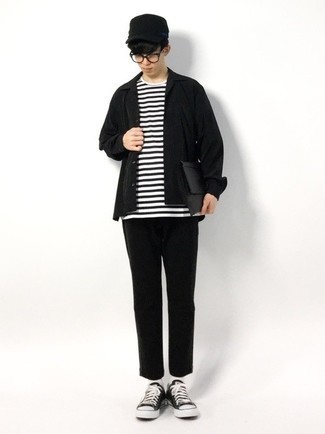 С чем носить черную куртку-рубашку мужчине