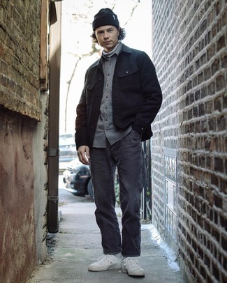 С чем носить черную куртку-рубашку мужчине