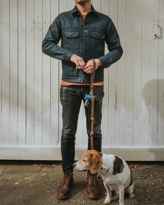 С чем носить черную куртку-рубашку мужчине