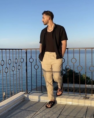 С чем носить черную рубашку с коротким рукавом мужчине