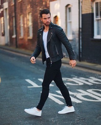 Какие косухи носить с черными зауженными джинсами мужчине