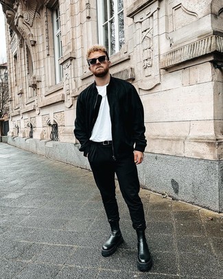 С чем носить черный замшевый бомбер мужчине