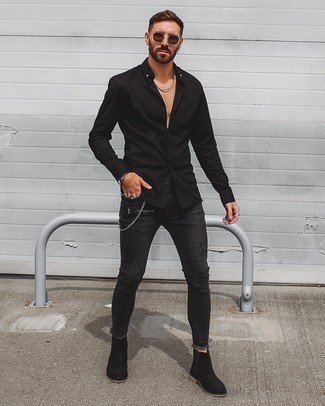 С чем носить черные замшевые ботинки челси мужчине