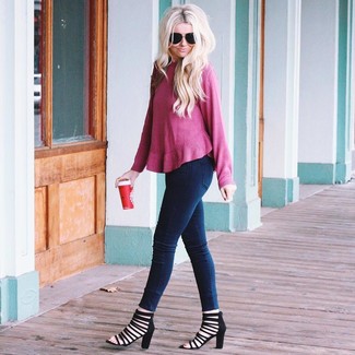 С чем носить черные замшевые босоножки на каблуке