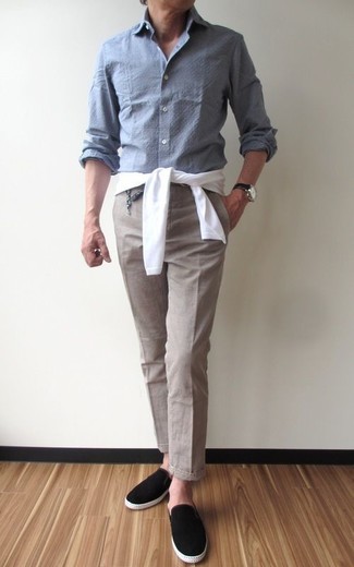 С чем носить черные замшевые слипоны мужчине