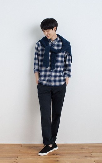 С чем носить черные замшевые слипоны мужчине