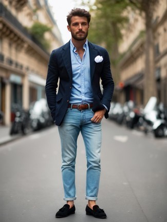 С чем носить черные замшевые лоферы с кисточками