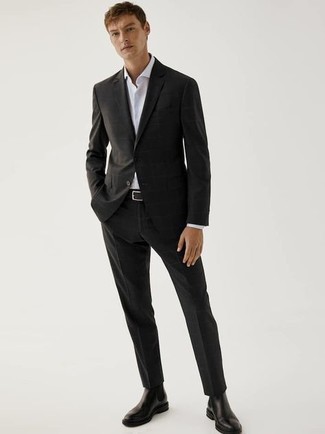 Какие ботинки челси носить с черным костюмом