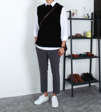 С чем носить черный трикотажный жилет мужчине