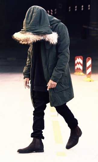 Какие парки носить с черным свитшотем мужчине