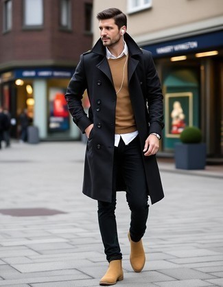 С чем носить черный плащ мужчине