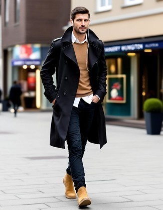 С чем носить черный плащ мужчине