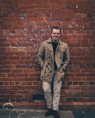 Как носить черную водолазку с бежевым плащом мужчине