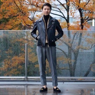 Как носить черную водолазку с черной косухой мужчине