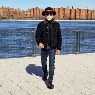 Как носить черную водолазку с черной джинсовой курткой мужчине