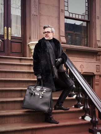 Как носить черную водолазку с черной шубой мужчине