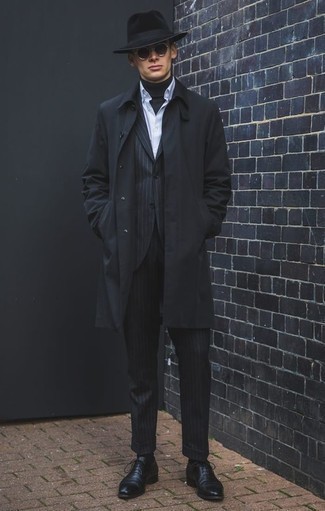 Как носить черную водолазку с черным костюмом