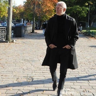 Как носить черную водолазку с черным плащом мужчине