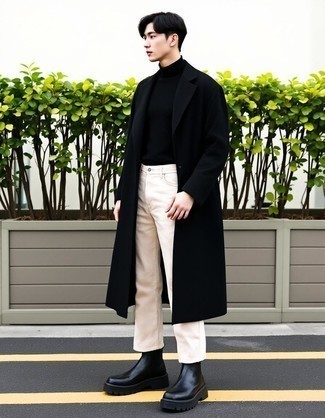 Какие ботинки челси носить с черной водолазкой мужчине