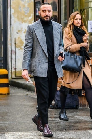 Как носить черную водолазку с серым пиджаком мужчине