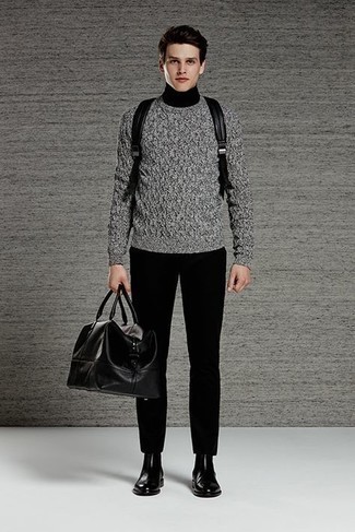 Как носить черную водолазку с серым вязаным свитером мужчине