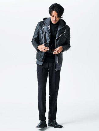 Как носить черную водолазку с серым худи мужчине