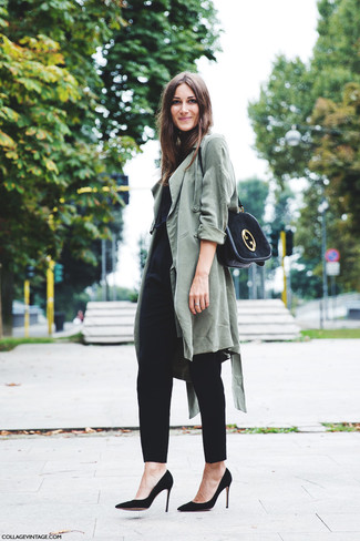 Как носить черную водолазку с оливковым пальто дастер женщине