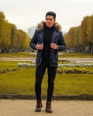 Какие парки носить с черной водолазкой мужчине