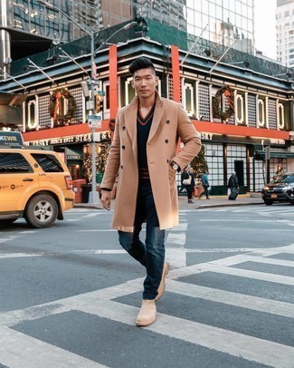 Какие длинные пальто носить с черным свитером с v-образным вырезом