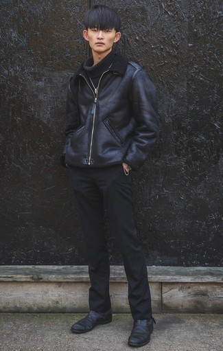 С чем носить черную шерстяную водолазку мужчине