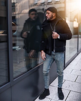 С чем носить черную шерстяную водолазку мужчине