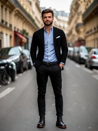 С чем носить черный плетеный ремень из плотной ткани мужчине