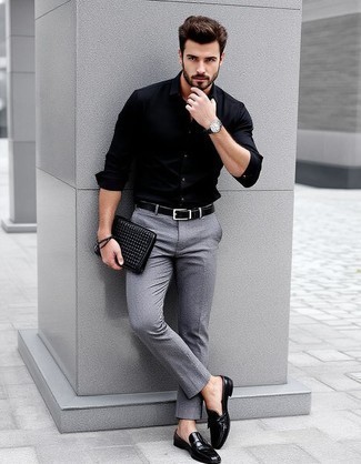 С чем носить черный кожаный плетеный ремень мужчине