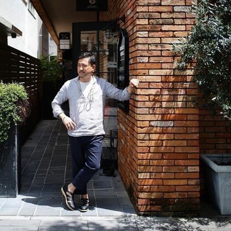 С чем носить черные кожаные плетеные лоферы мужчине