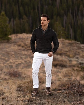 С чем носить черный свитер с воротником на молнии мужчине