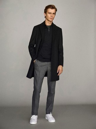С чем носить черный свитер с воротником на молнии мужчине