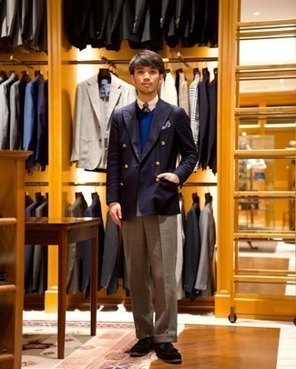 Как носить пиджак с свитером с круглым вырезом мужчине